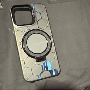 Hexagon Pattern Phone Case - Black, Blue, and Silver. For a 15 Pro Max.